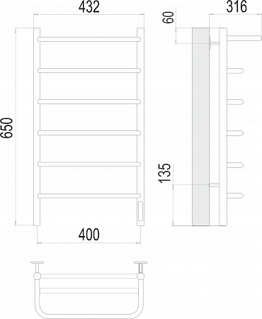Полка П6 400х650 Электро (quick touch) Полотенцесушитель  TERMINUS Ангарск - фото 3