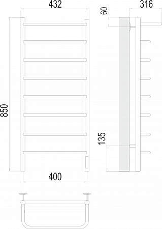 Полка П8 400х850 Электро (quick touch) Полотенцесушитель  TERMINUS Ангарск - фото 3
