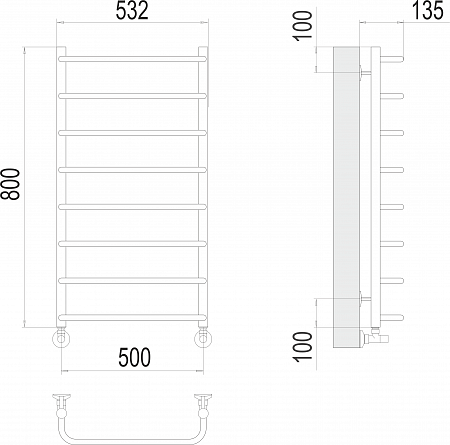 Стандарт П8 500х800  Полотенцесушитель  TERMINUS Ангарск - фото 3