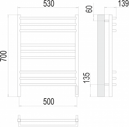 Соренто П9 500х700 электро (sensor quick touch) Полотенцесушитель  TERMINUS Ангарск - фото 3