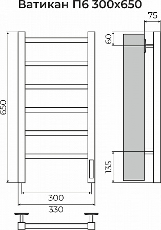 Ватикан П6 300х650 Электро (quick touch) Полотенцесушитель TERMINUS Ангарск - фото 3