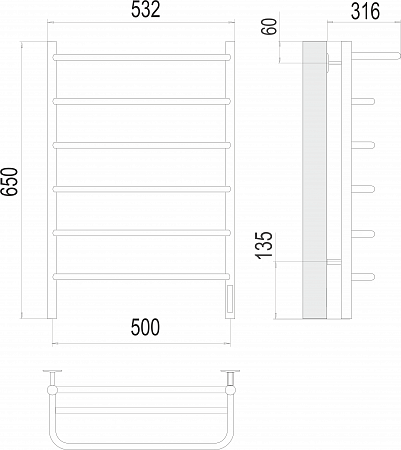 Полка П6 500х650 Электро (quick touch) Полотенцесушитель  TERMINUS Ангарск - фото 3